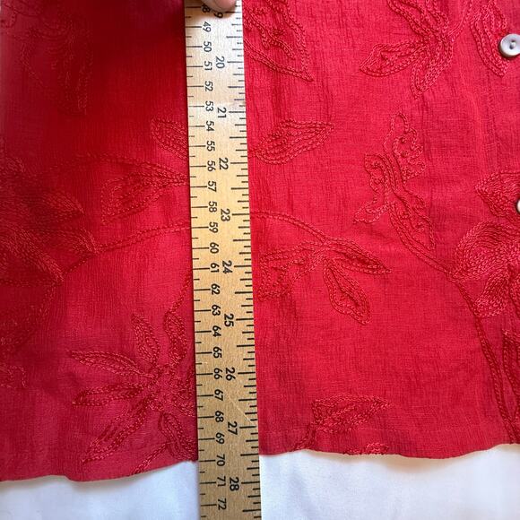 Vintage Chico’s Design Red Linen Silk Blend Floral Embroidered Shirt Size 1 - Picture 8 of 16